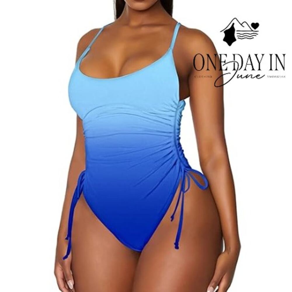 Aleumdr Drawstring Ombre One Piece Swimsuit Size XL